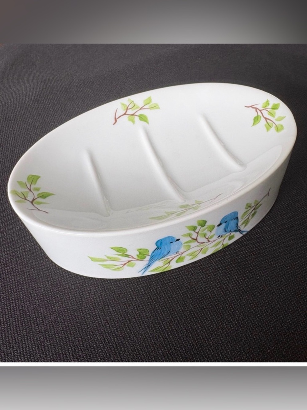 Hand Painted Bluebird Ceramic Soap Dish Nature Cottage Decor